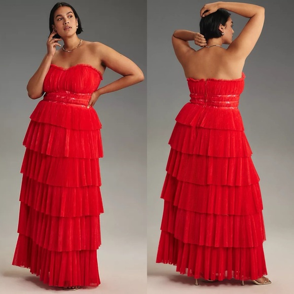 NWT Anthropologie Hutch Evie Red Ruffle Tiered Maxi Dress - Picture 2 of 5